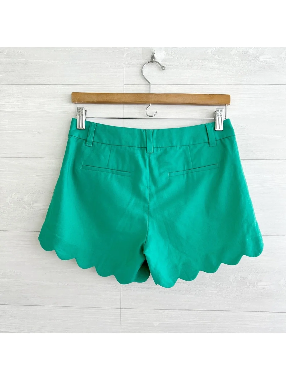 J.Crew Factory Womens 0 Green Linen Blend Scalloped Hem Shorts H5623